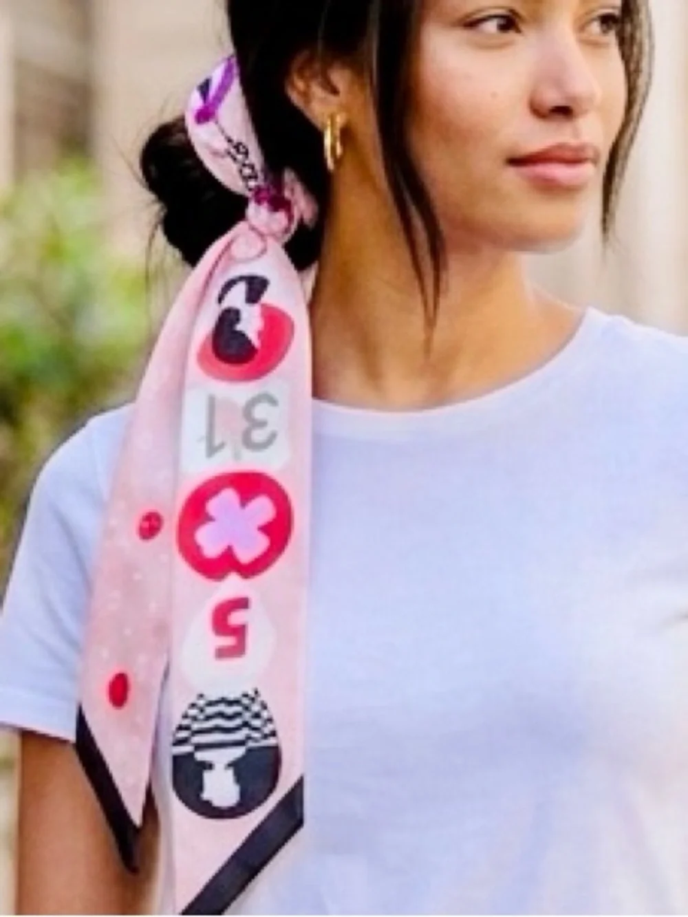 Retro Pink Graphic Skinny Scarf | Twilly Hair Scarf | Y2K Headband Neck Scarf